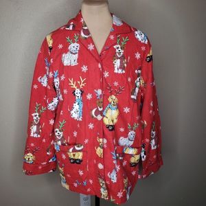 Nick and Nora Rein Dogs Flannel Pajama  Christmas Sleep Shirt Small